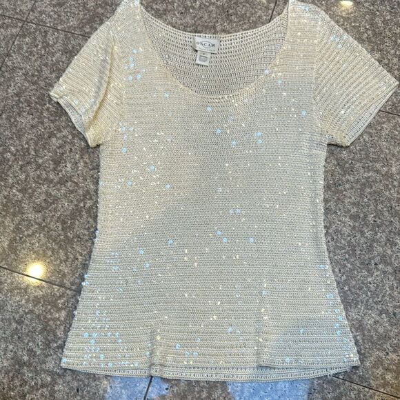 Oscar de la Renta cream sequins top - vintage
